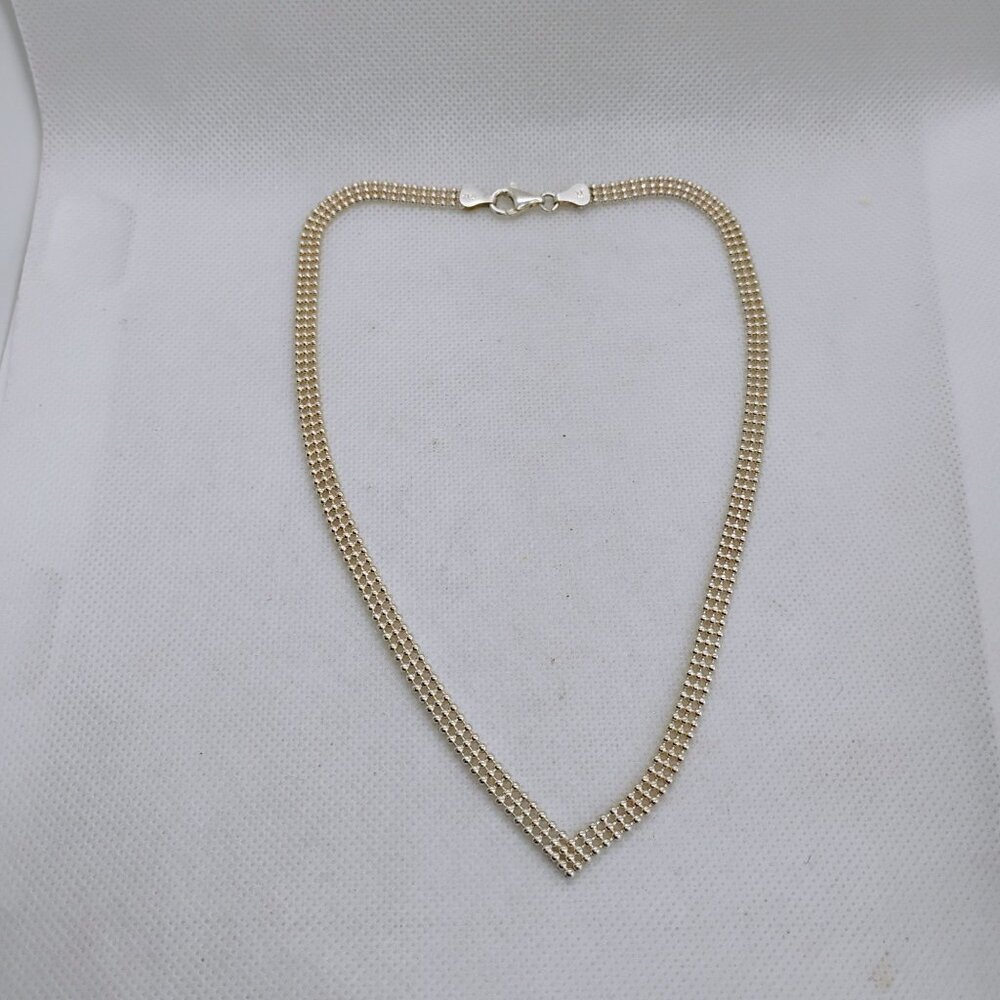Vtg "M" Italy 925 Sterling Silver V-Neck Ball Beads Beaded Chain Necklace 16" - Picture 4 of 8